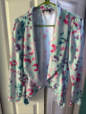 HEIMISH USA Mint Aqua Blazer with Pink & Purple Leopard Print